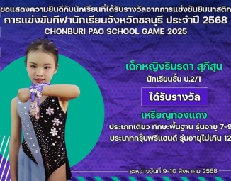 <strong>Read more about</strong><br />ขอแสดงความยินดีกับนักเรียนที่ได้รับรางวัลจากการแข่งขันยิมนาสติก การแข่งขันกีฬานักเรียนจังหวัดชลบุรี ประจำปี 2568 ขอแสดงความยินดีกับนักเรียนที่ได้รับรางวัลจากการแข่งขันยิมนาสติก การแข่งขันกีฬานักเรียนจังหวัดชลบุรี ประจำปี 2568